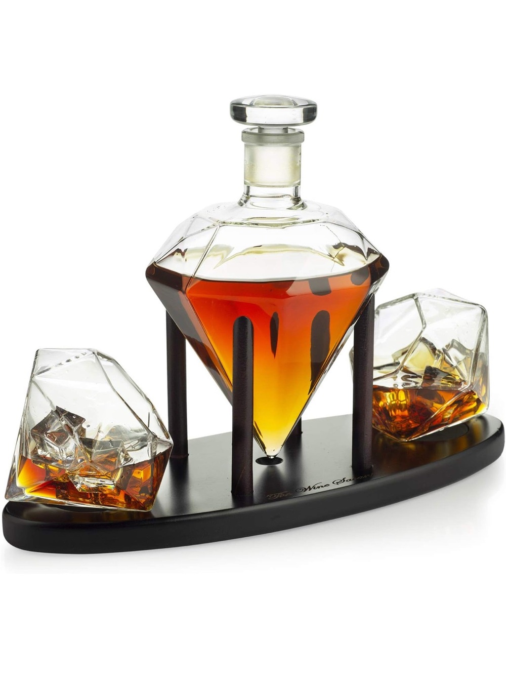 Crystal Diamond Decanter Set with Two Glasses - Clear and Amber